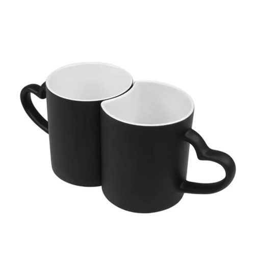 Caneca Mágica Alça Coração Dupla Fosco Preto-400L