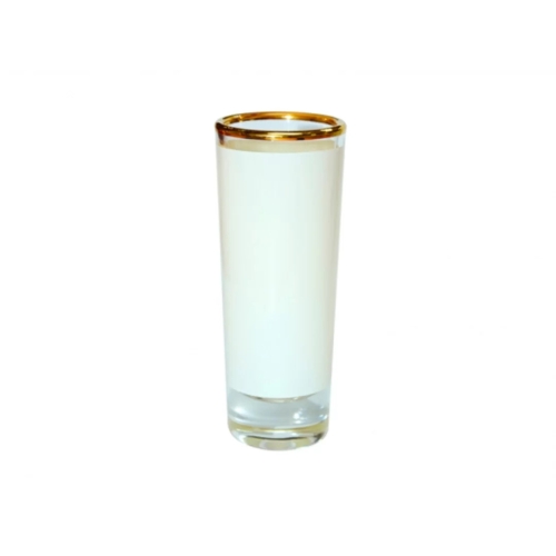Copo Vidro 60ML Cristal Min Drink | Tarja Branca Borda Ouro-476L
