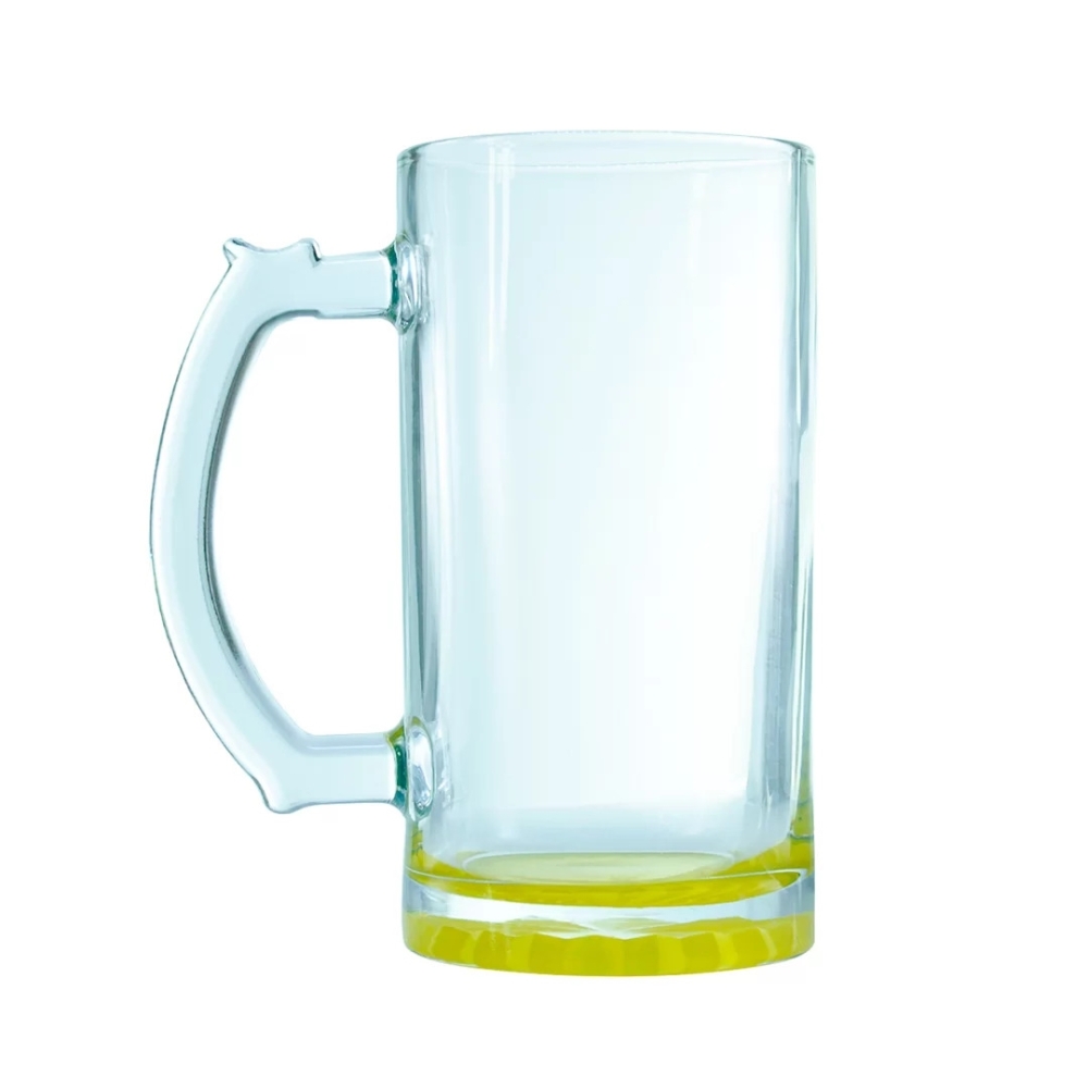 Caneca Vidro Chopp 475ML Cristal Base Colorida Com Suporte