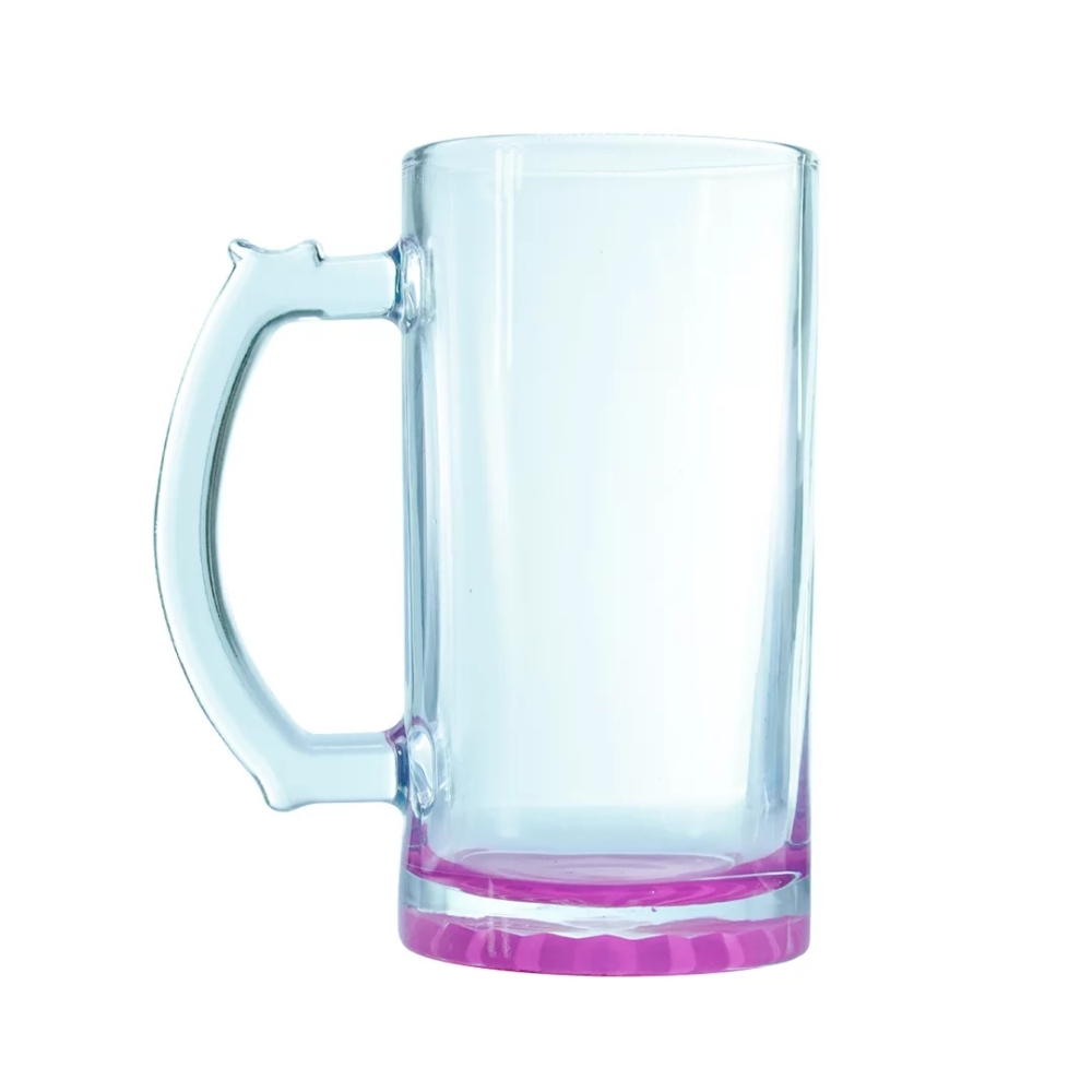 Caneca Vidro Chopp 475ML Cristal Base Colorida Com Suporte