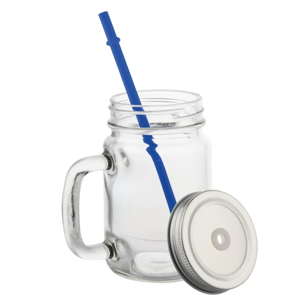 Jarra com Tampa Canudo Azul 475ML Cristal-2091L