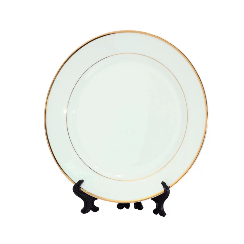 Prato Cerâmica para Decoração Branco Redondo Borda Dourada-3047L