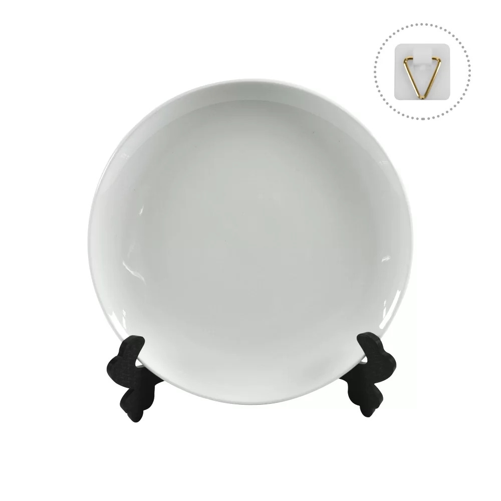 Prato Cerâmica para Decoração Branco Redondo com Suporte-3188L